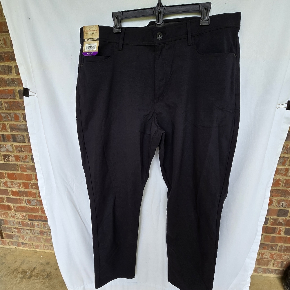 Weatherproof Vintage Black Flat-Front 5 Pocket Men's Tech Pants 40×32